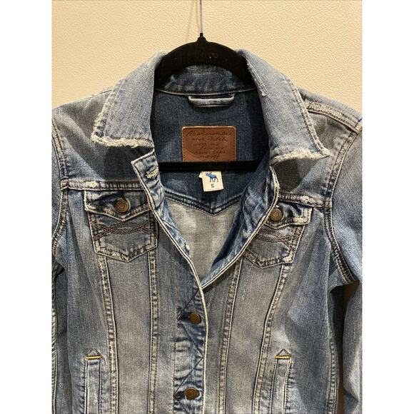 Abercrombie & Fitch Med Denim Distressed Denim Jean Jacket Y2K Cropped - Picture 3 of 9
